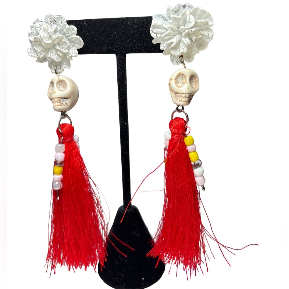 Skull Earrings Red and White Rose Tassel Pierced Earrings (3 for $12 item)